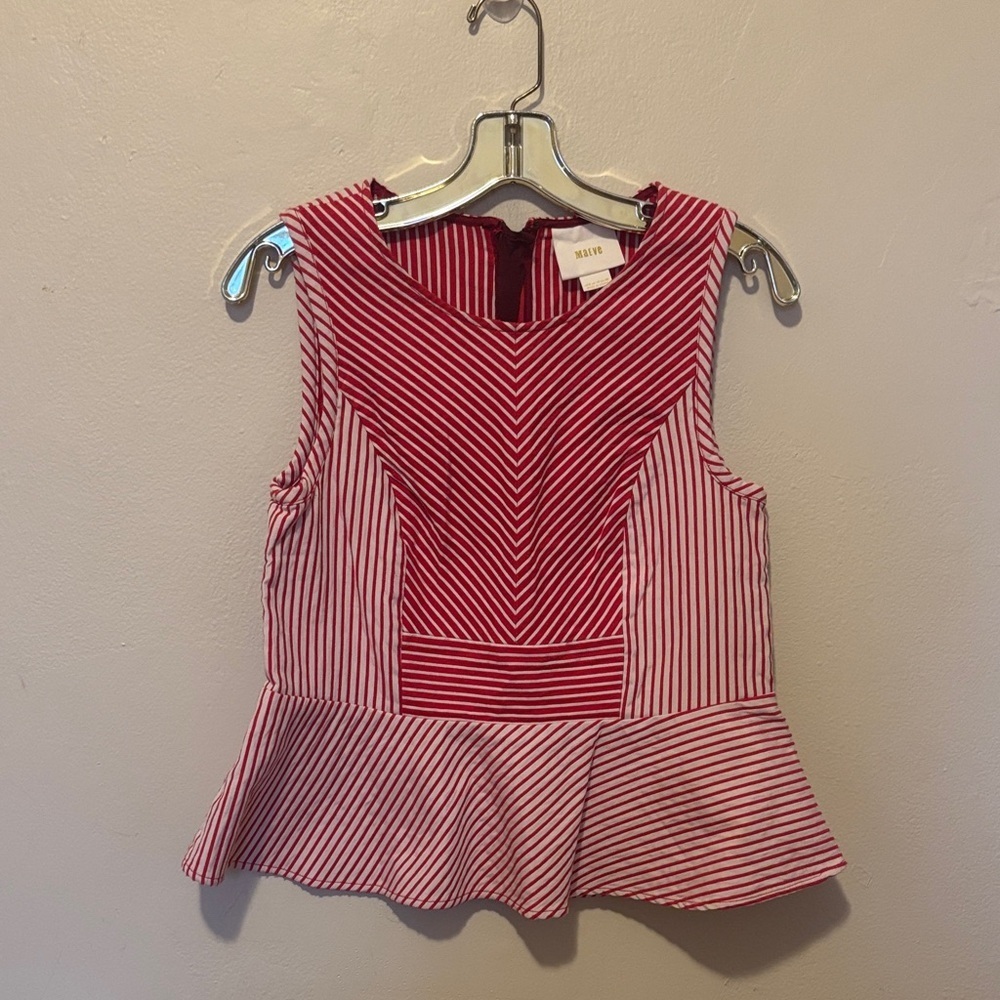 Maeve Striped Sleeveless Peplum Top in Red and White